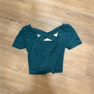 Le Lis Teal Crop Top with Cross Back